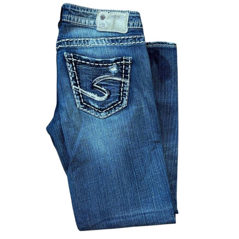 Silver Aiko Cropped Stitched Blue Jeans Women’s 28 Casual Denim Y2K Capri Pants